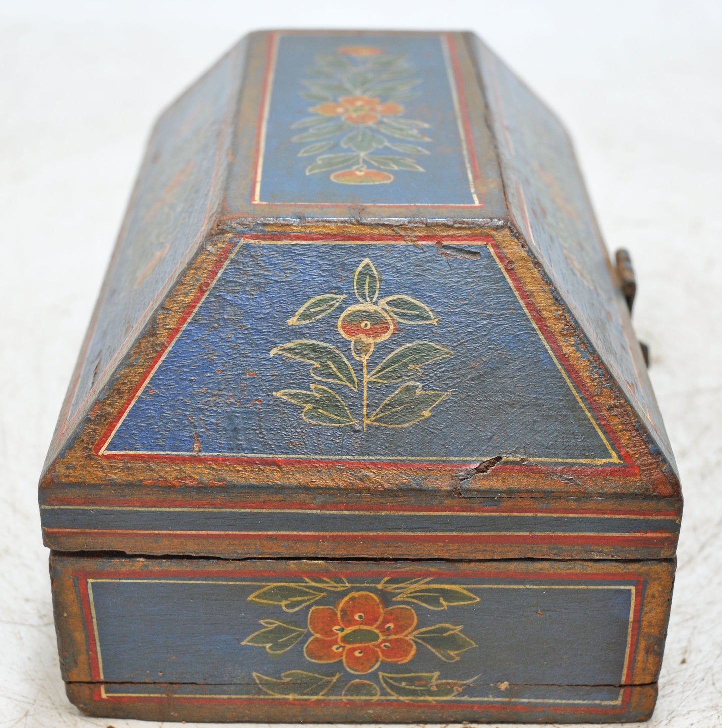 Vintage Wooden Dome Shaped Storage Box Original Old Hand Crafted Painted