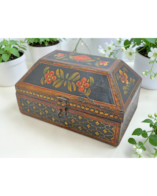 Vintage Wooden Dome Shaped Storage Box Original Old Hand Crafted Painted