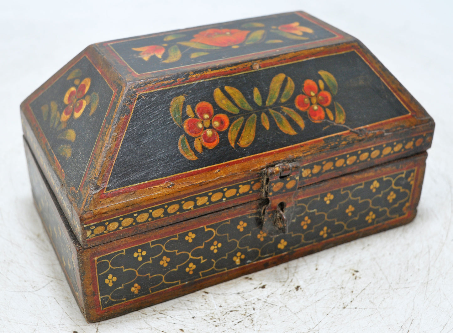 Vintage Wooden Dome Shaped Storage Box Original Old Hand Crafted Painted