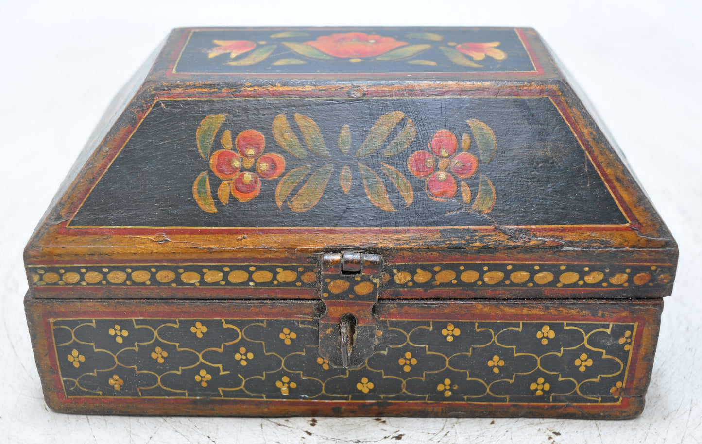 Vintage Wooden Dome Shaped Storage Box Original Old Hand Crafted Painted