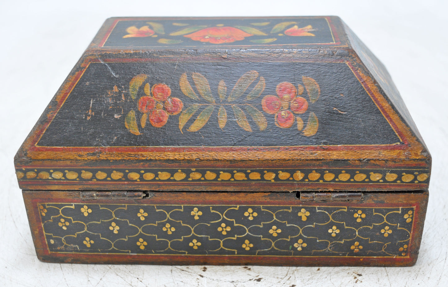 Vintage Wooden Dome Shaped Storage Box Original Old Hand Crafted Painted