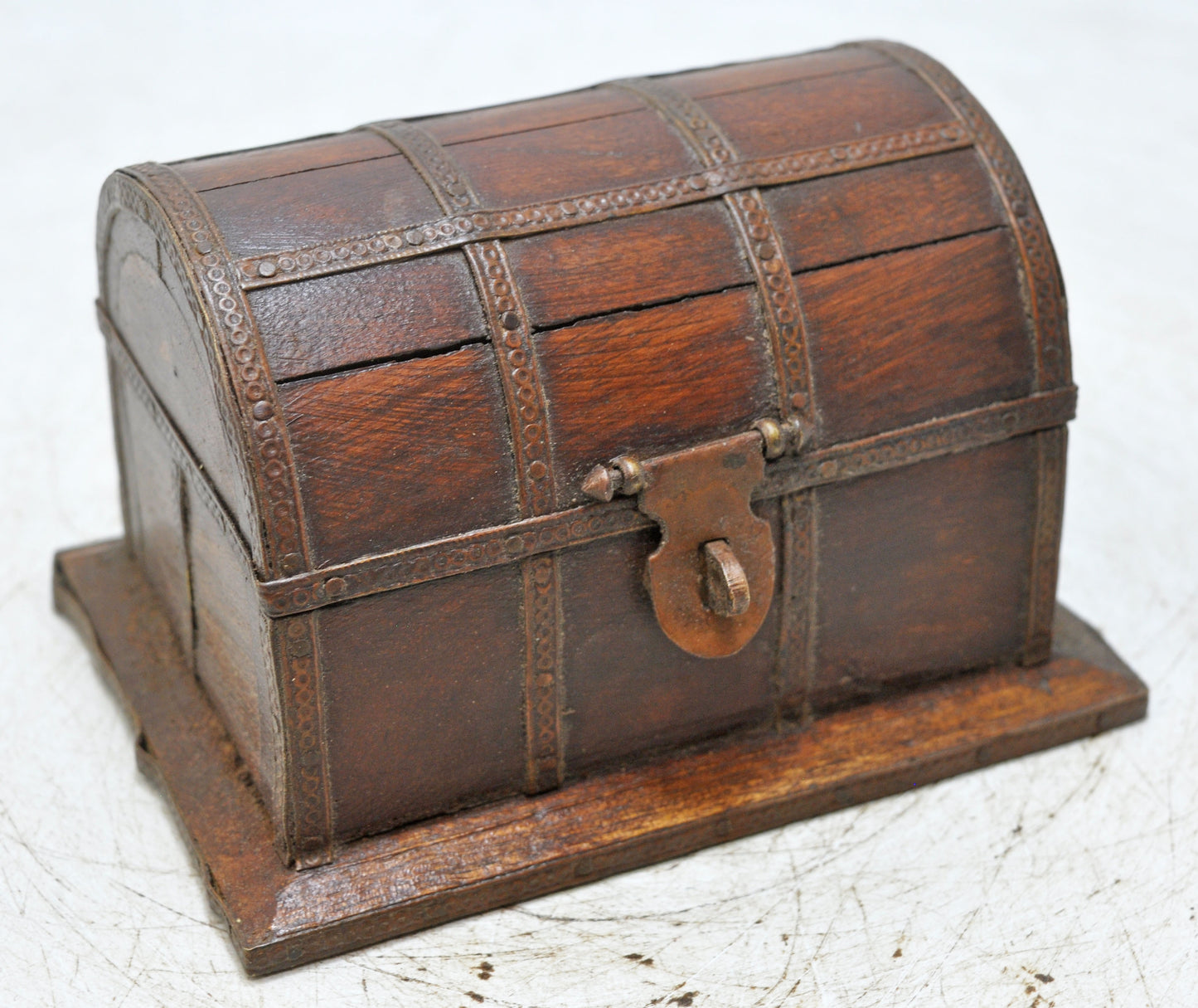 Vintage Wooden Half Round Small Storage Box Original Old Hand Crafted Brass Fitted