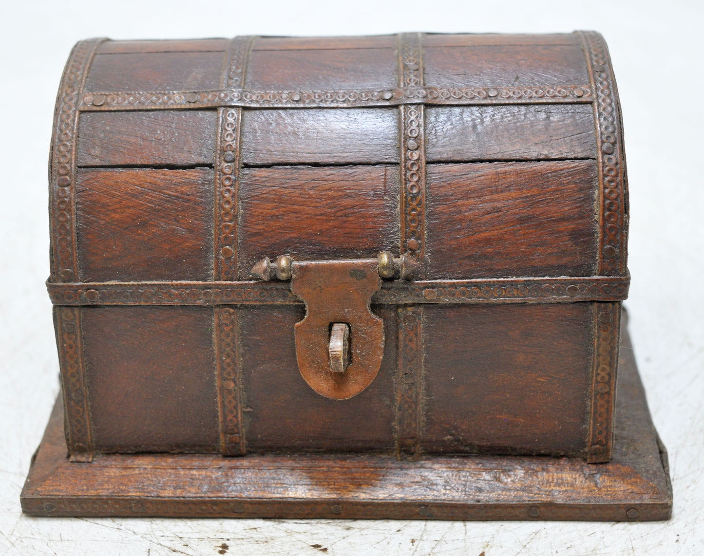 Vintage Wooden Half Round Small Storage Box Original Old Hand Crafted Brass Fitted