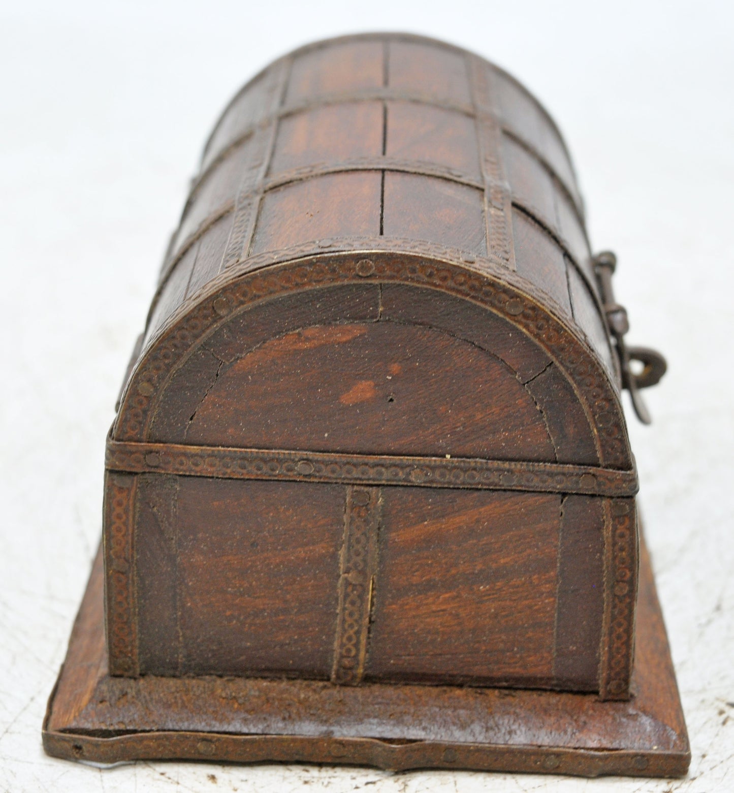 Vintage Wooden Half Round Small Storage Box Original Old Hand Crafted Brass Fitted