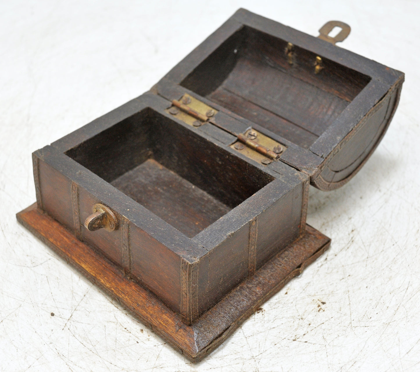 Vintage Wooden Half Round Small Storage Box Original Old Hand Crafted Brass Fitted