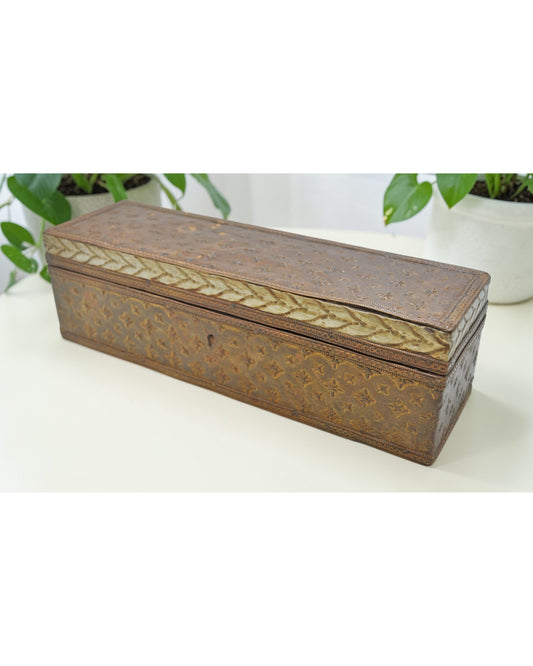 Vintage Wooden Pencil Stationary Box Original Old Hand Crafted Brass Fitted