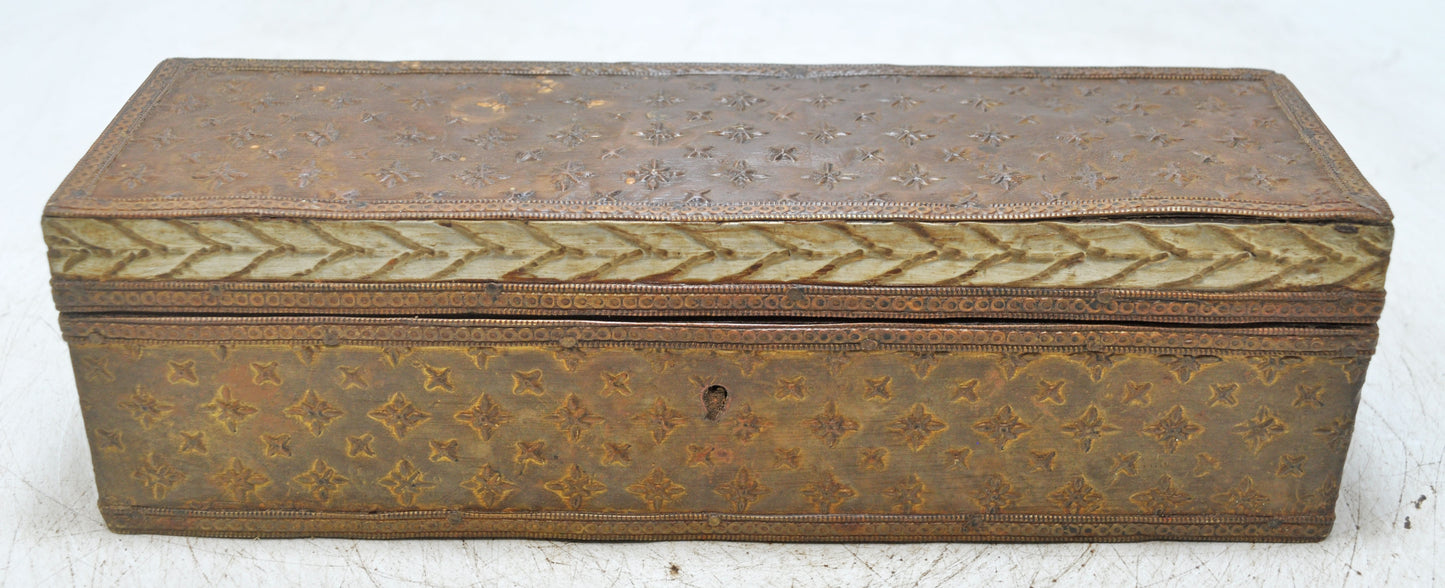 Vintage Wooden Pencil Stationary Box Original Old Hand Crafted Brass Fitted