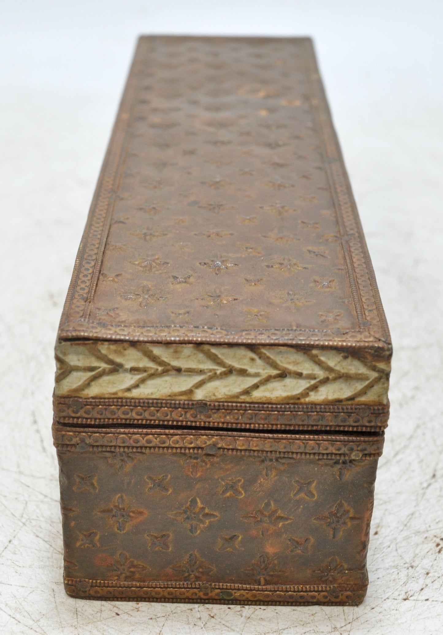 Vintage Wooden Pencil Stationary Box Original Old Hand Crafted Brass Fitted