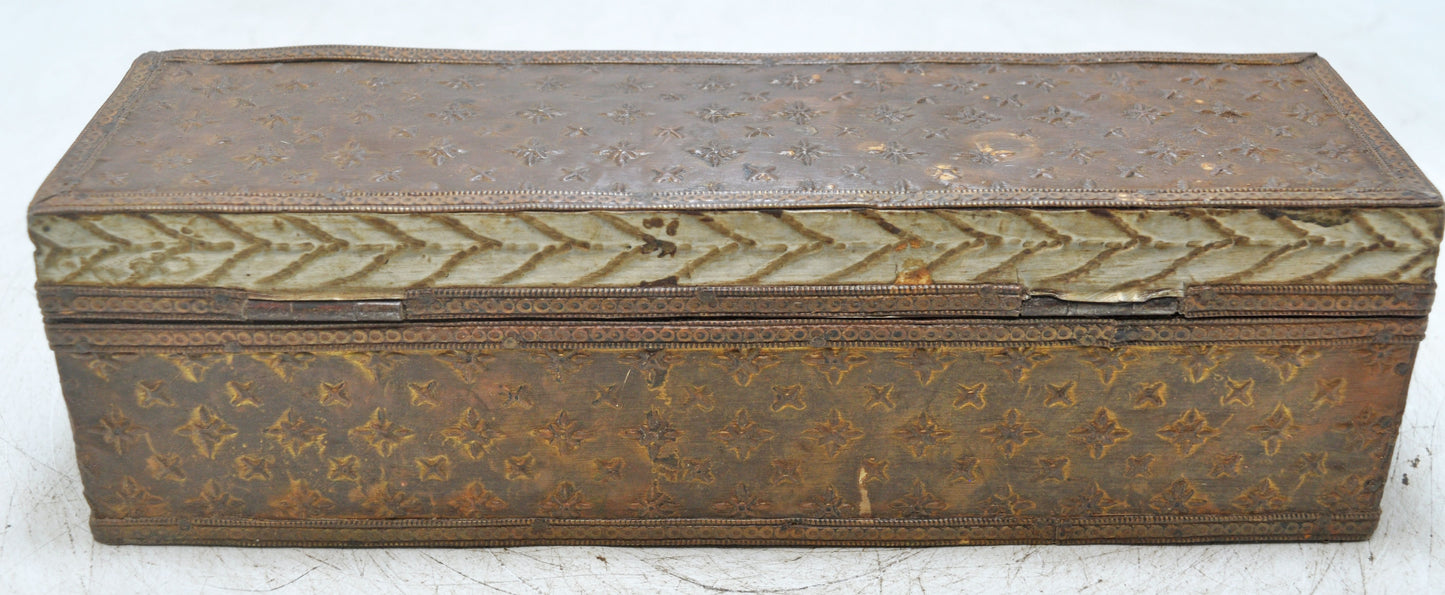 Vintage Wooden Pencil Stationary Box Original Old Hand Crafted Brass Fitted