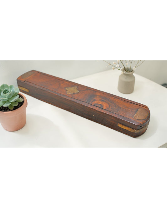 Vintage Wooden Pencil Stationary Box Original Old Hand Crafted Brass Fitted