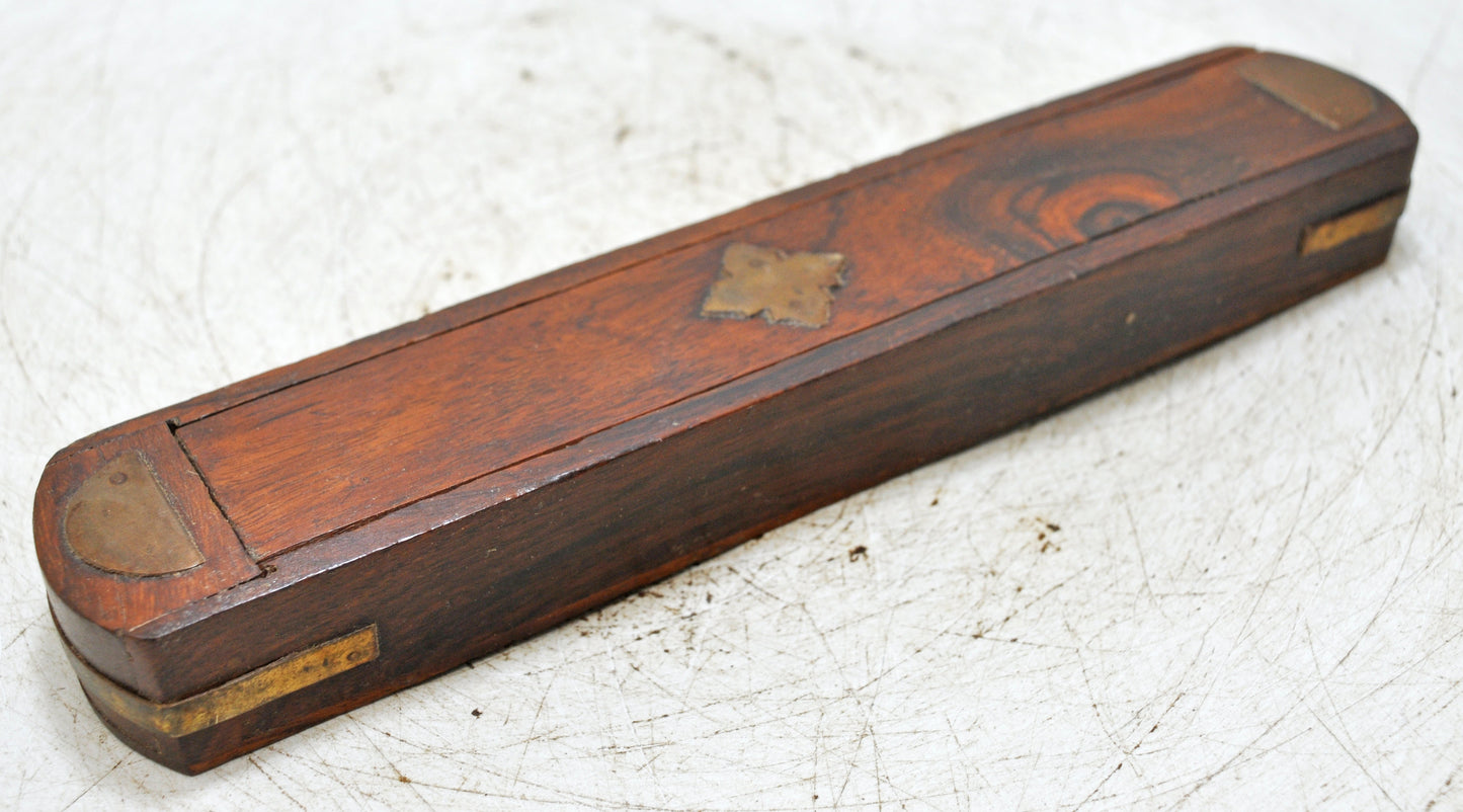 Vintage Wooden Pencil Stationary Box Original Old Hand Crafted Brass Fitted