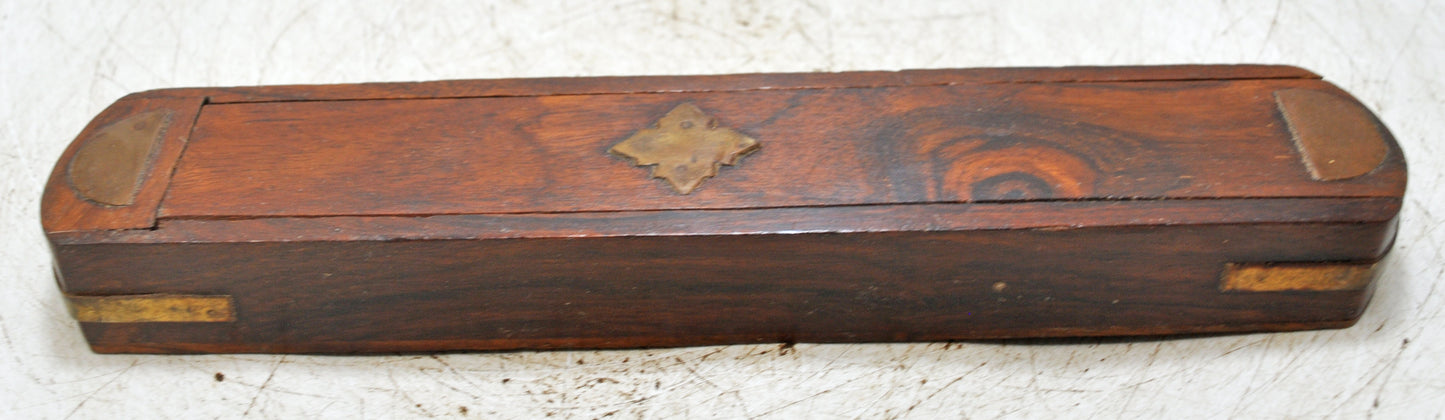 Vintage Wooden Pencil Stationary Box Original Old Hand Crafted Brass Fitted