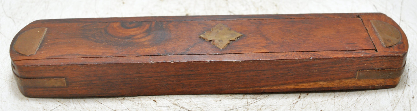 Vintage Wooden Pencil Stationary Box Original Old Hand Crafted Brass Fitted