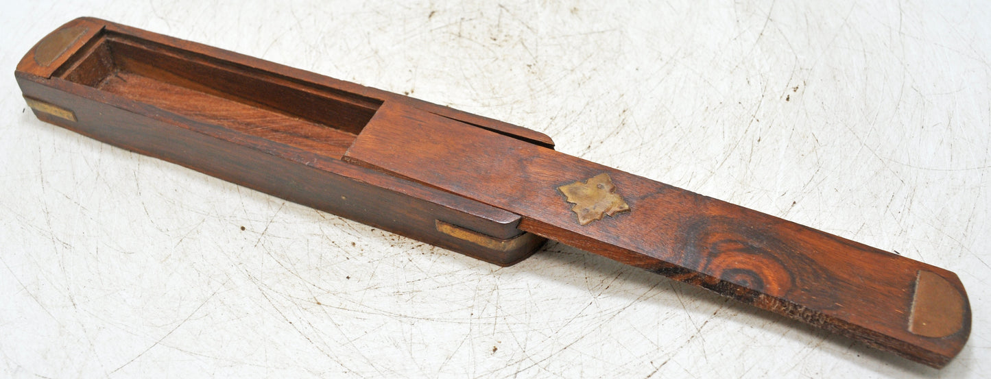 Vintage Wooden Pencil Stationary Box Original Old Hand Crafted Brass Fitted