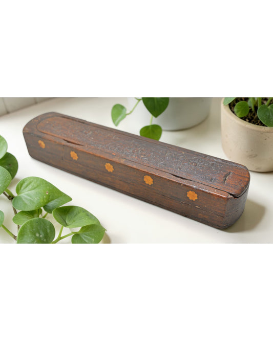 Vintage Wooden Pencil Stationary Box Original Old Hand Crafted Carved