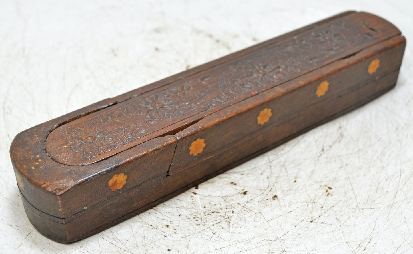 Vintage Wooden Pencil Stationary Box Original Old Hand Crafted Carved