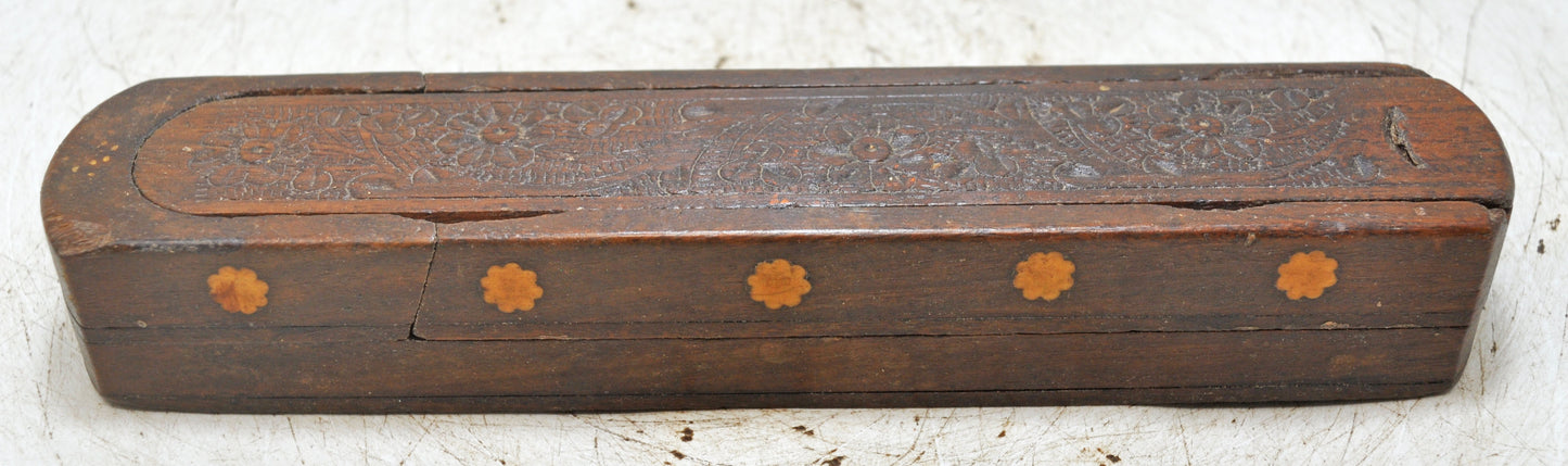 Vintage Wooden Pencil Stationary Box Original Old Hand Crafted Carved