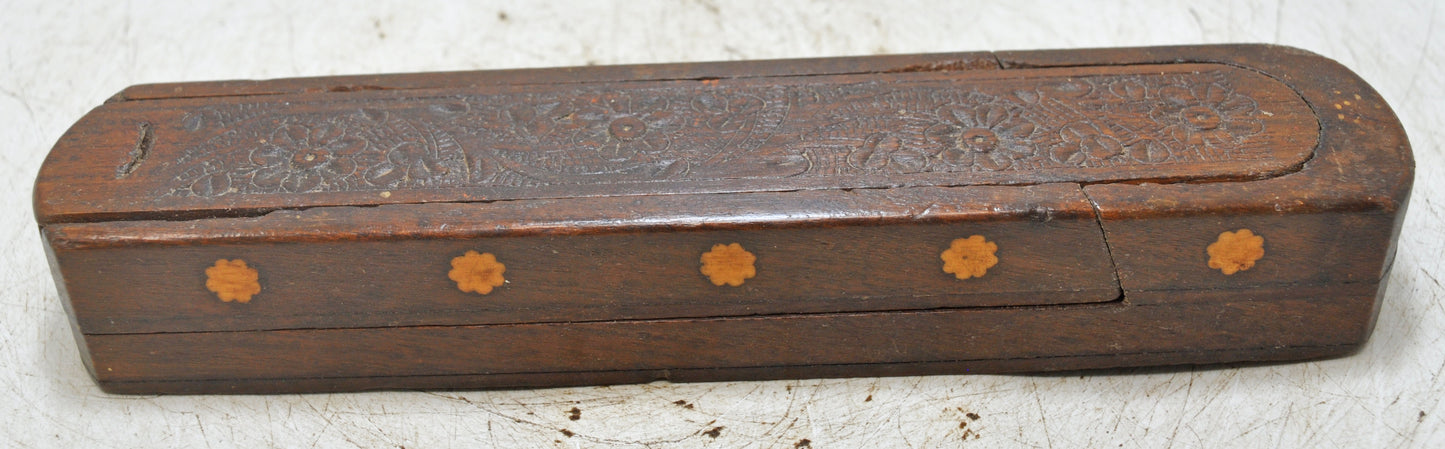 Vintage Wooden Pencil Stationary Box Original Old Hand Crafted Carved