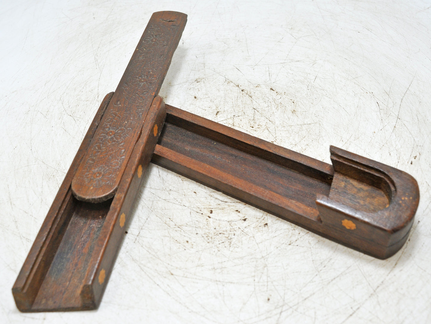 Vintage Wooden Pencil Stationary Box Original Old Hand Crafted Carved