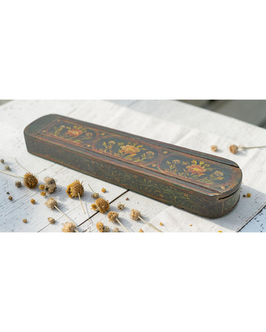 Vintage Wooden Pencil Stationary Box Original Old Hand Crafted Fine Painted