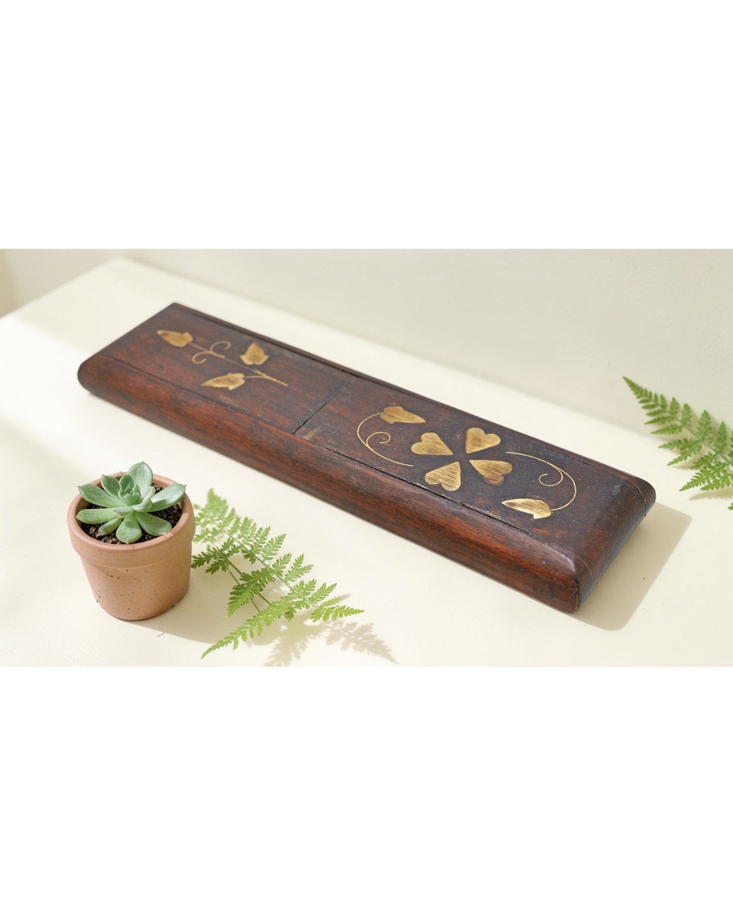 Vintage Wooden Small Pencil Box Original Old Hand Crafted Brass Fitted