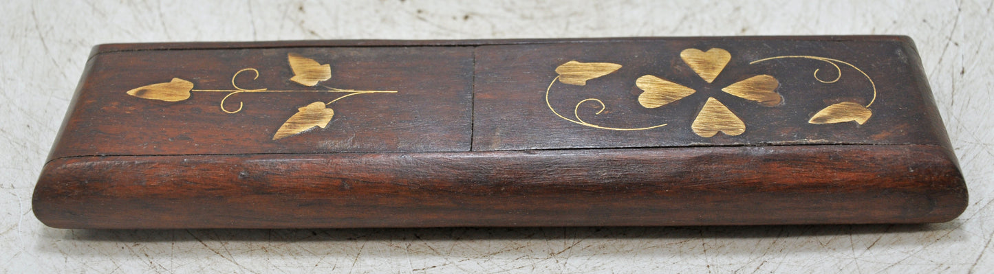 Vintage Wooden Small Pencil Box Original Old Hand Crafted Brass Fitted