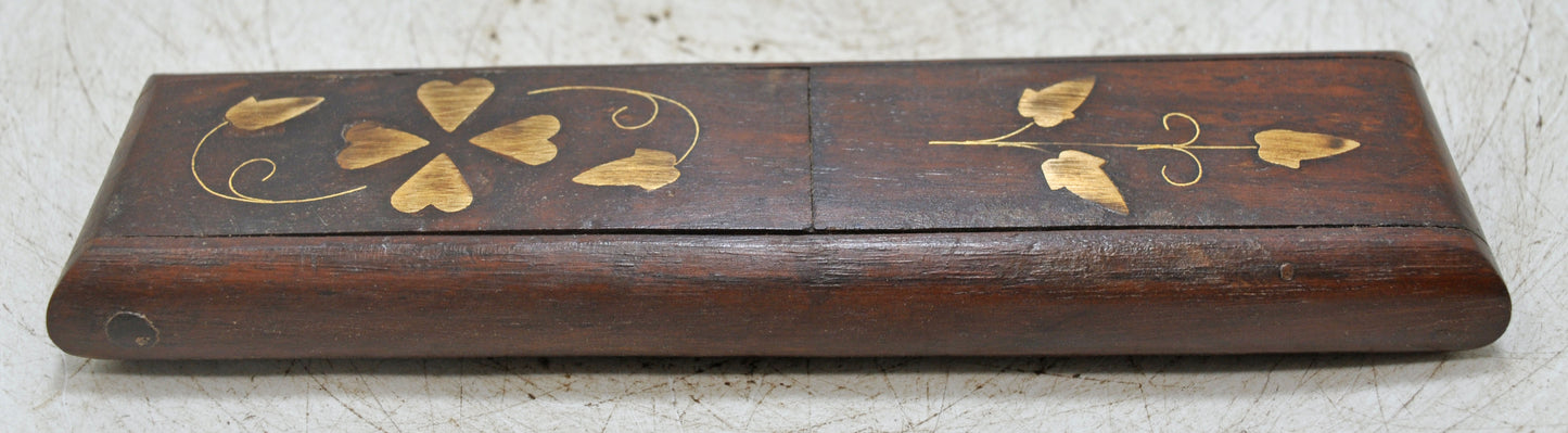 Vintage Wooden Small Pencil Box Original Old Hand Crafted Brass Fitted