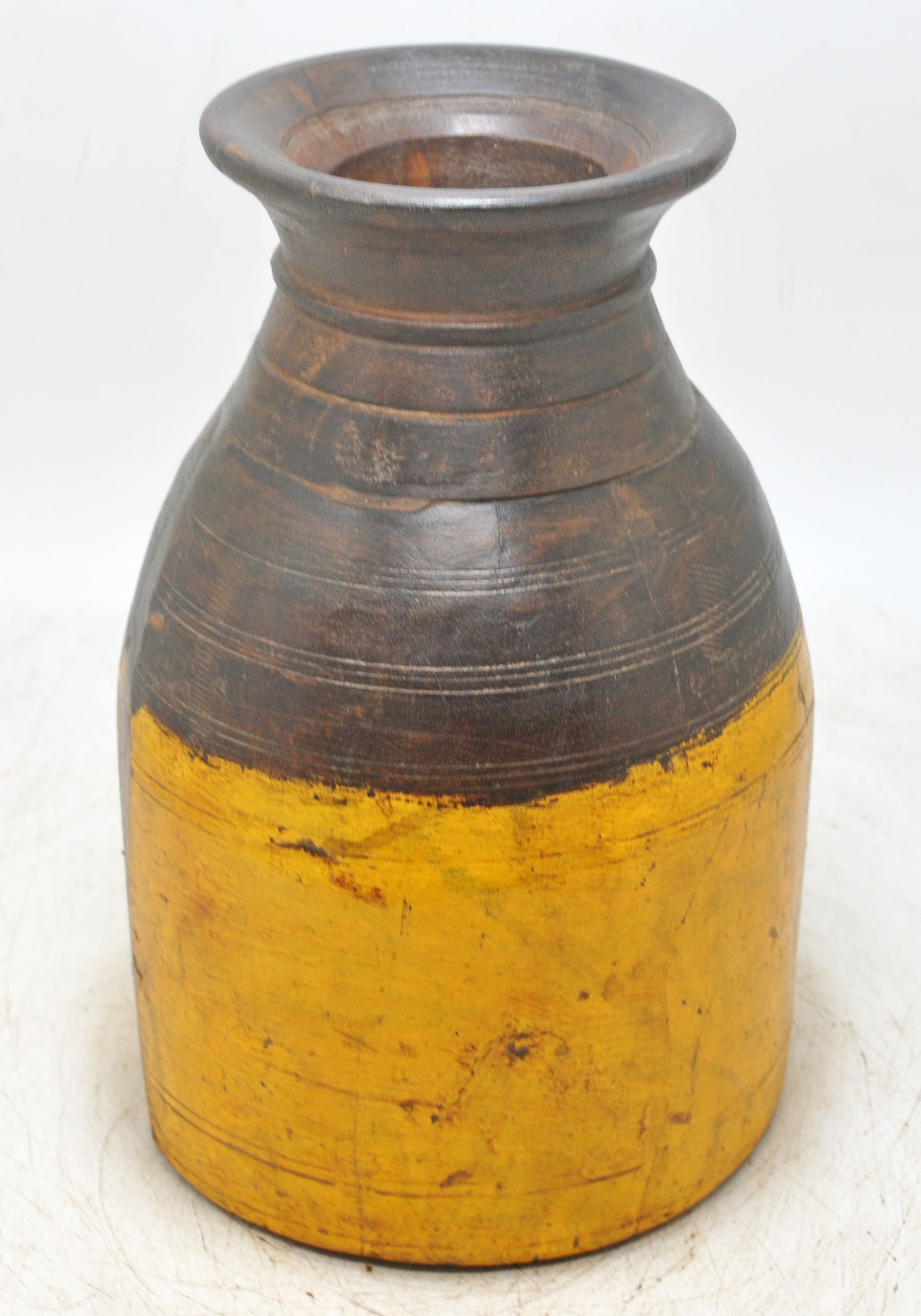 Antique Wooden Himalayan Water Matka Pot Original Old Hand Carved