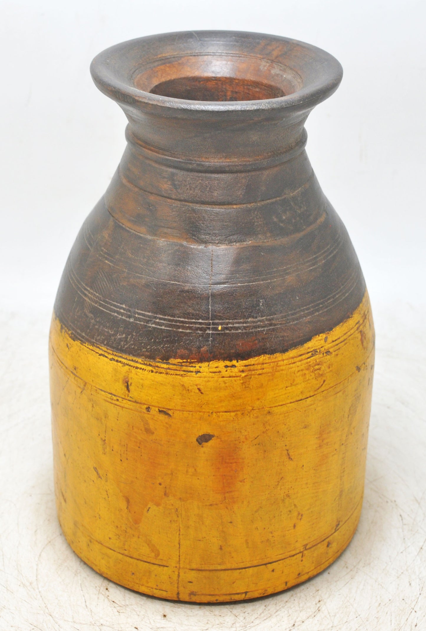 Antique Wooden Himalayan Water Matka Pot Original Old Hand Carved