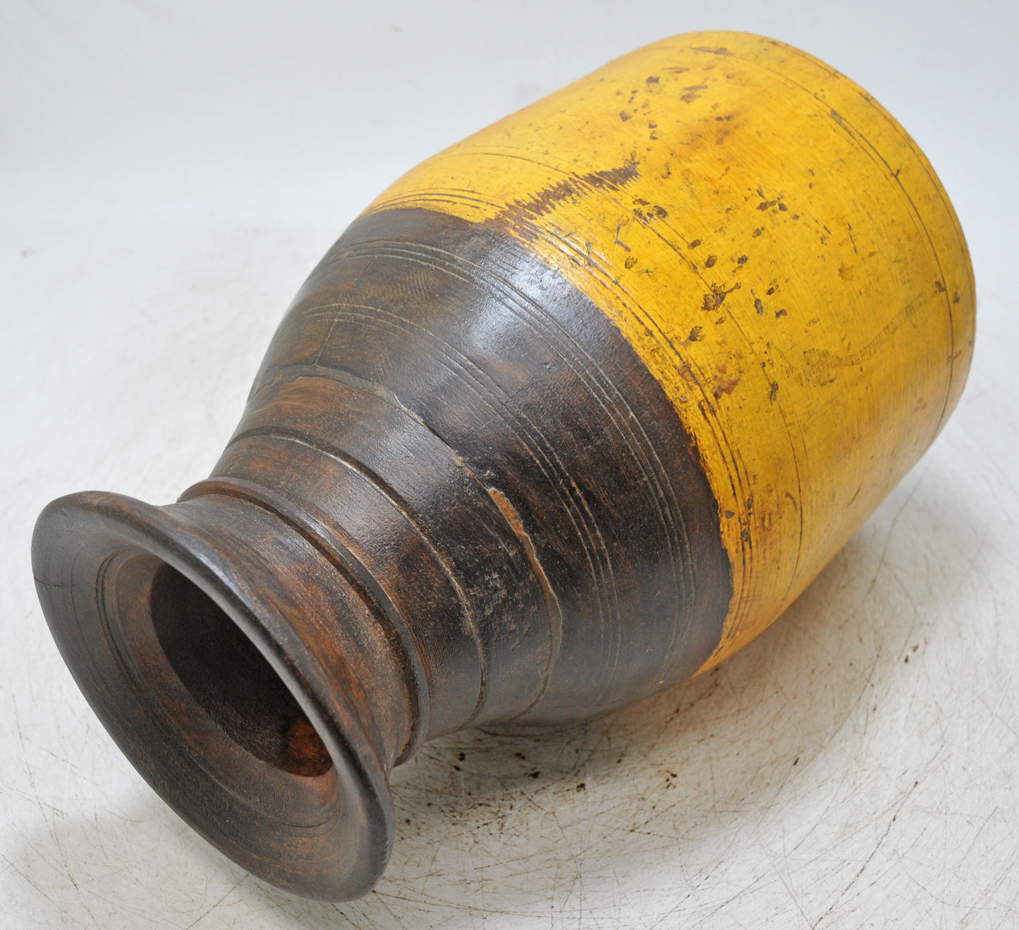 Antique Wooden Himalayan Water Matka Pot Original Old Hand Carved