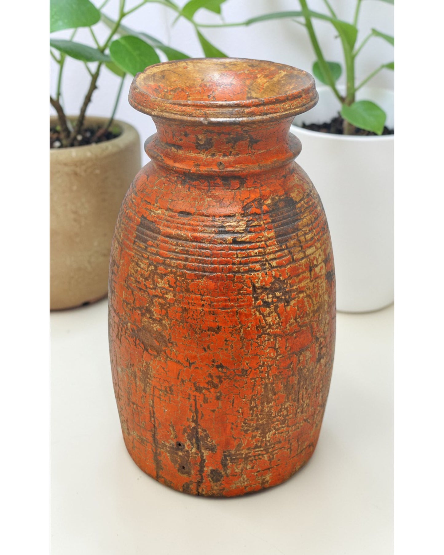 Antique Wooden Himalayan Water Matka Pot Original Old Hand Carved