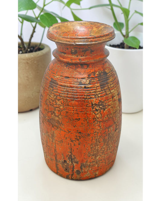 Antique Wooden Himalayan Water Matka Pot Original Old Hand Carved
