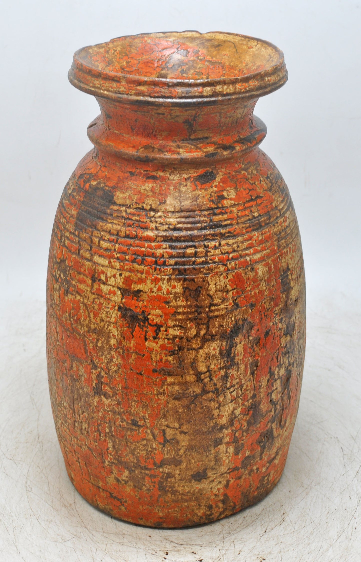 Antique Wooden Himalayan Water Matka Pot Original Old Hand Carved