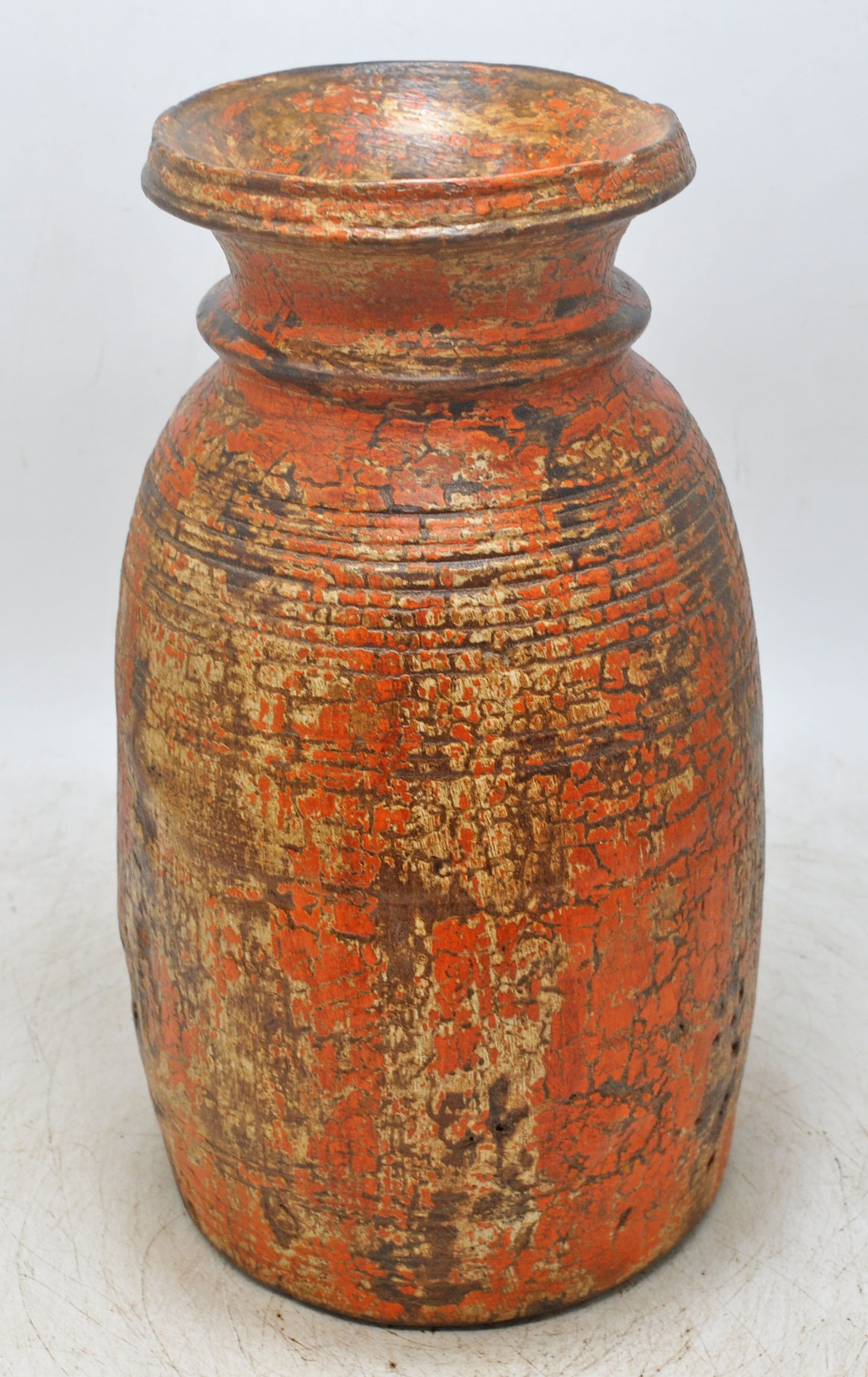 Antique Wooden Himalayan Water Matka Pot Original Old Hand Carved