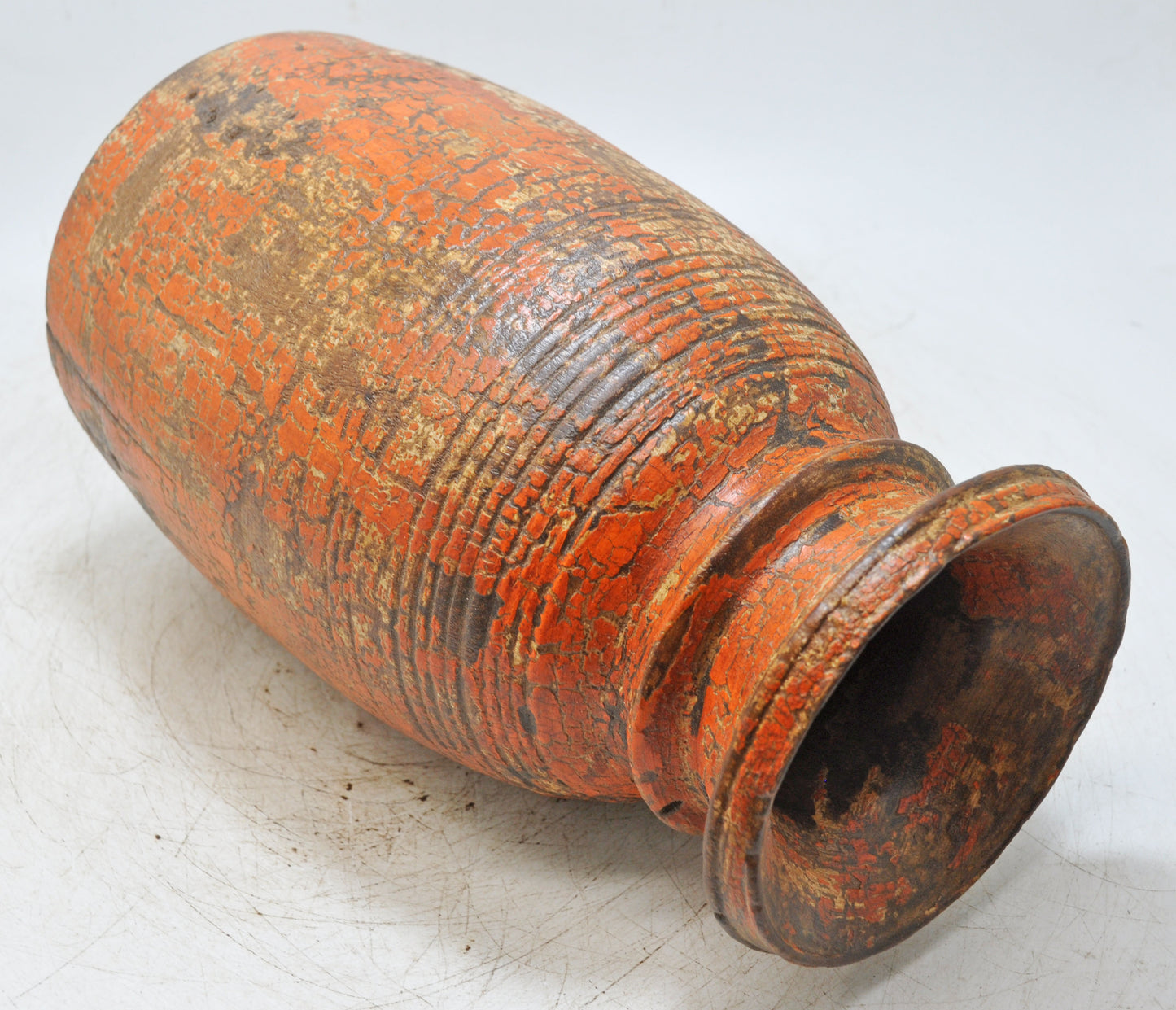 Antique Wooden Himalayan Water Matka Pot Original Old Hand Carved