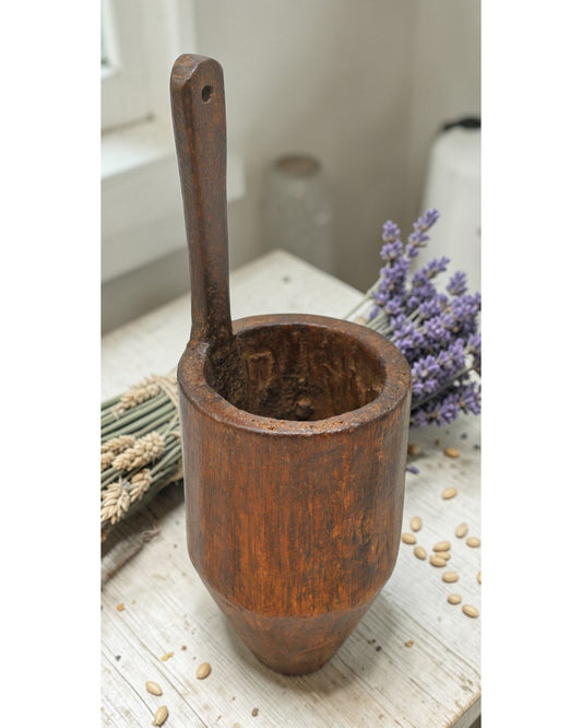 Antique Wooden Long Oil Spoon Original Old Hand Carved