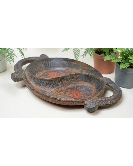 Vintage Wooden Small Tray Original Old Hand Carved Painted
