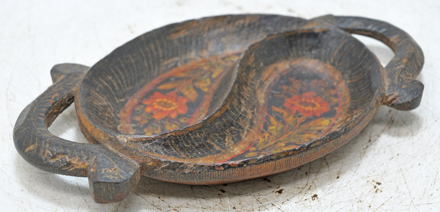 Vintage Wooden Small Tray Original Old Hand Carved Painted
