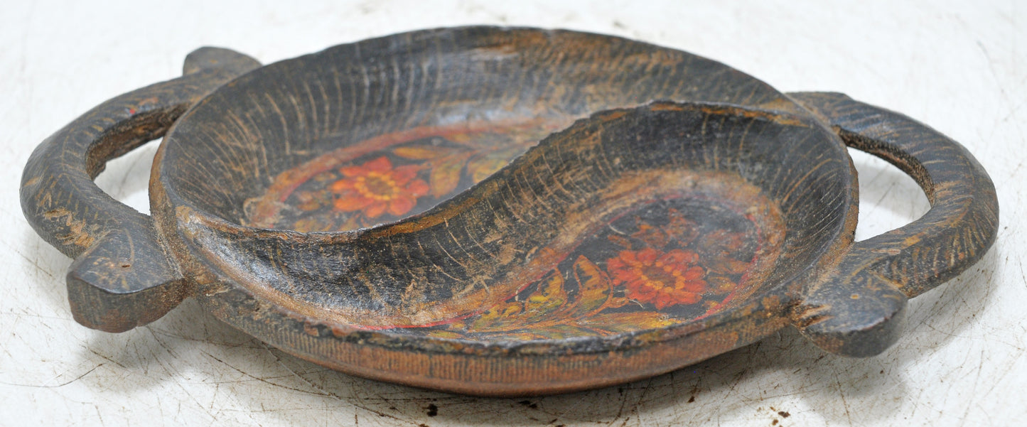 Vintage Wooden Small Tray Original Old Hand Carved Painted