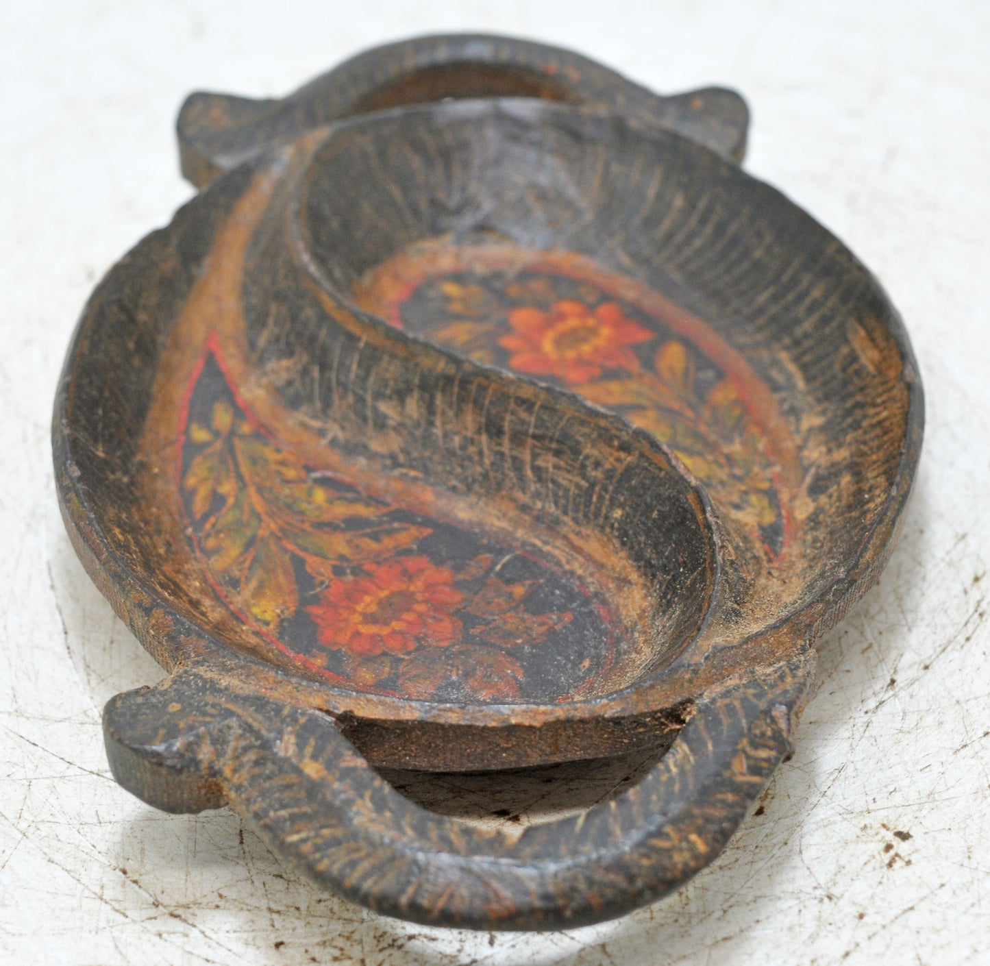 Vintage Wooden Small Tray Original Old Hand Carved Painted