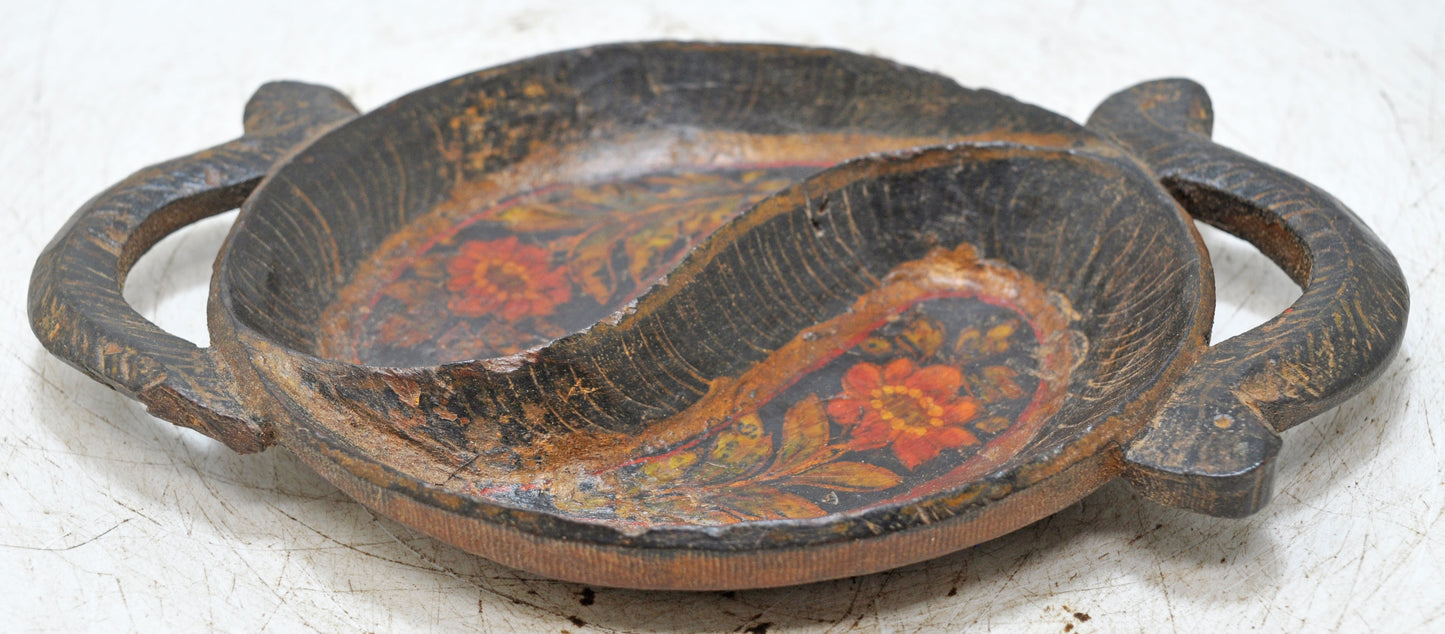 Vintage Wooden Small Tray Original Old Hand Carved Painted