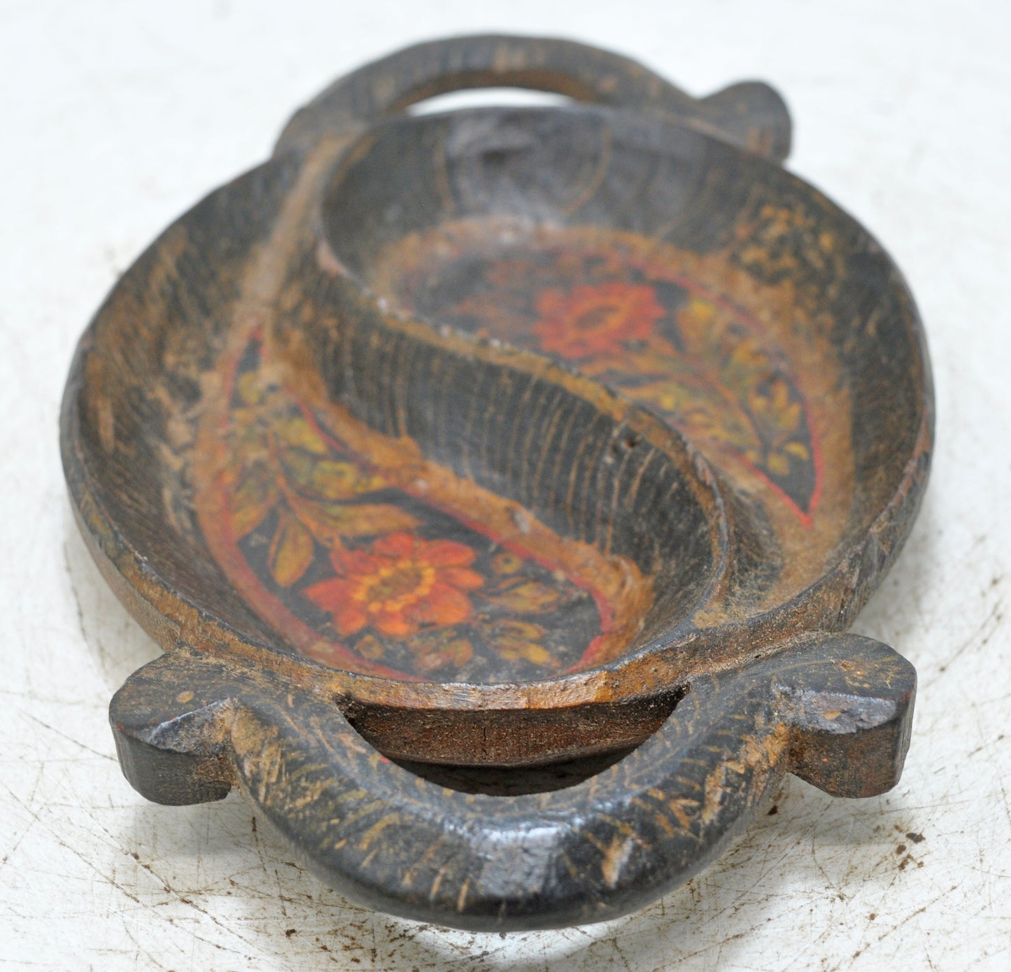 Vintage Wooden Small Tray Original Old Hand Carved Painted