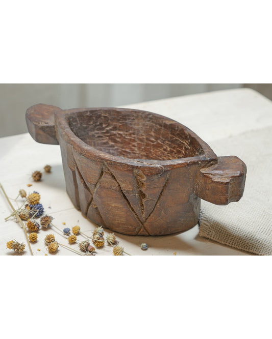 Antique Wooden Opium Water Kharal Bowl Original Old Hand Carved