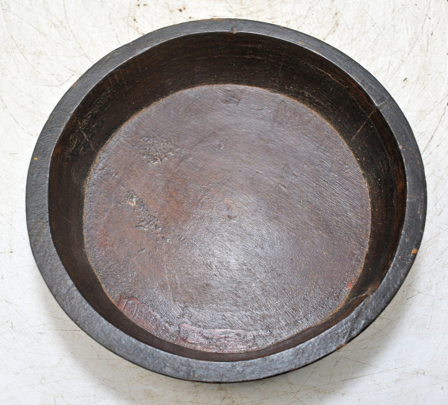 Vintage Wooden Round Parat Bowl Original Old Hand Carved Painted