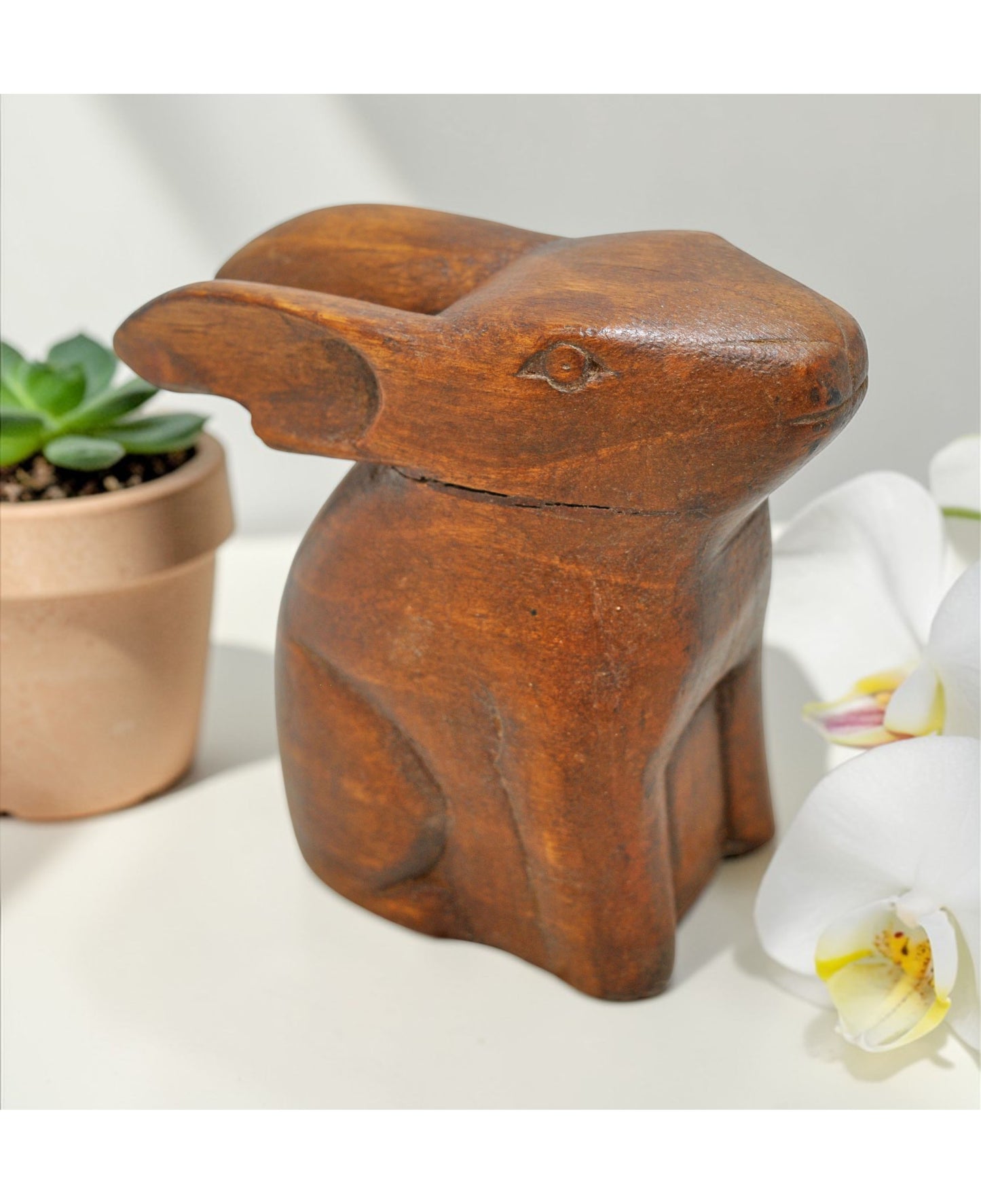 Vintage Wooden Rabbit Figurine Original Old Hand Carved