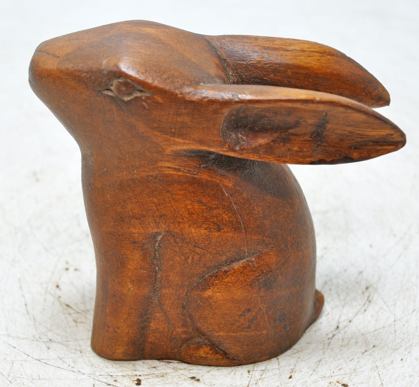 Vintage Wooden Rabbit Figurine Original Old Hand Carved