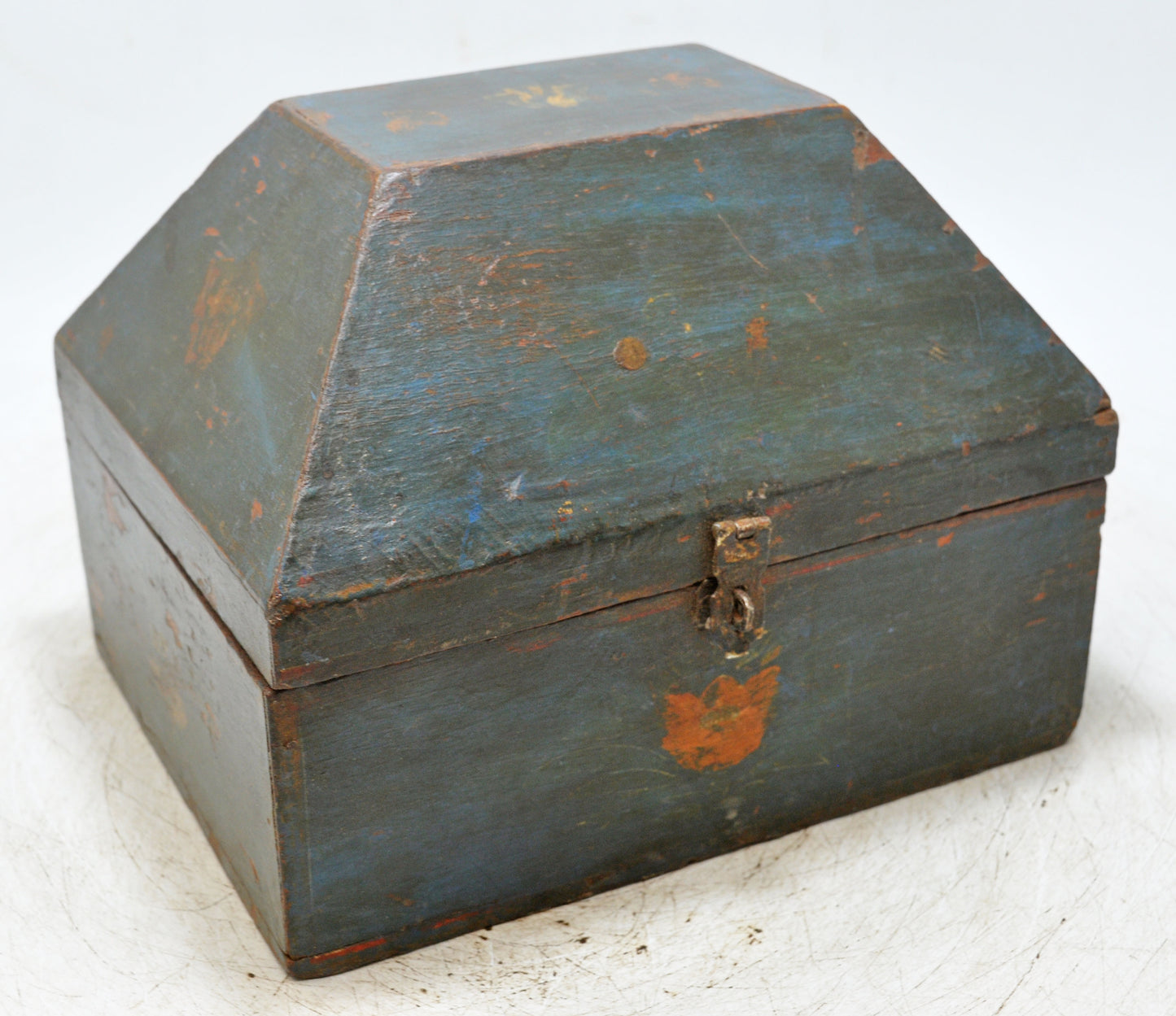 Vintage Wooden Dome Shaped Storage Box Original Old Hand Crafted Painted