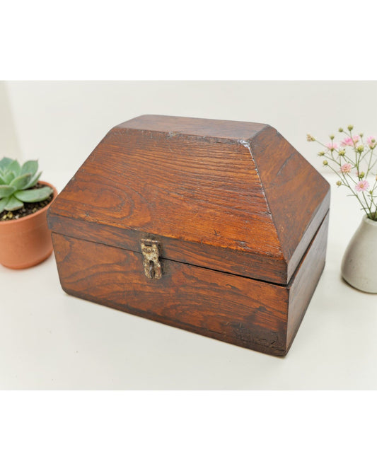 Vintage Wooden Dome Shaped Storage Box Original Old Hand Crafted