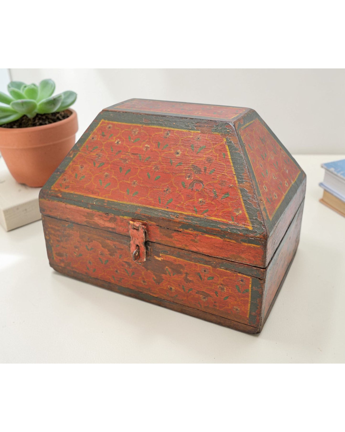 Vintage Wooden Dome Shaped Storage Box Original Old Hand Crafted Painted