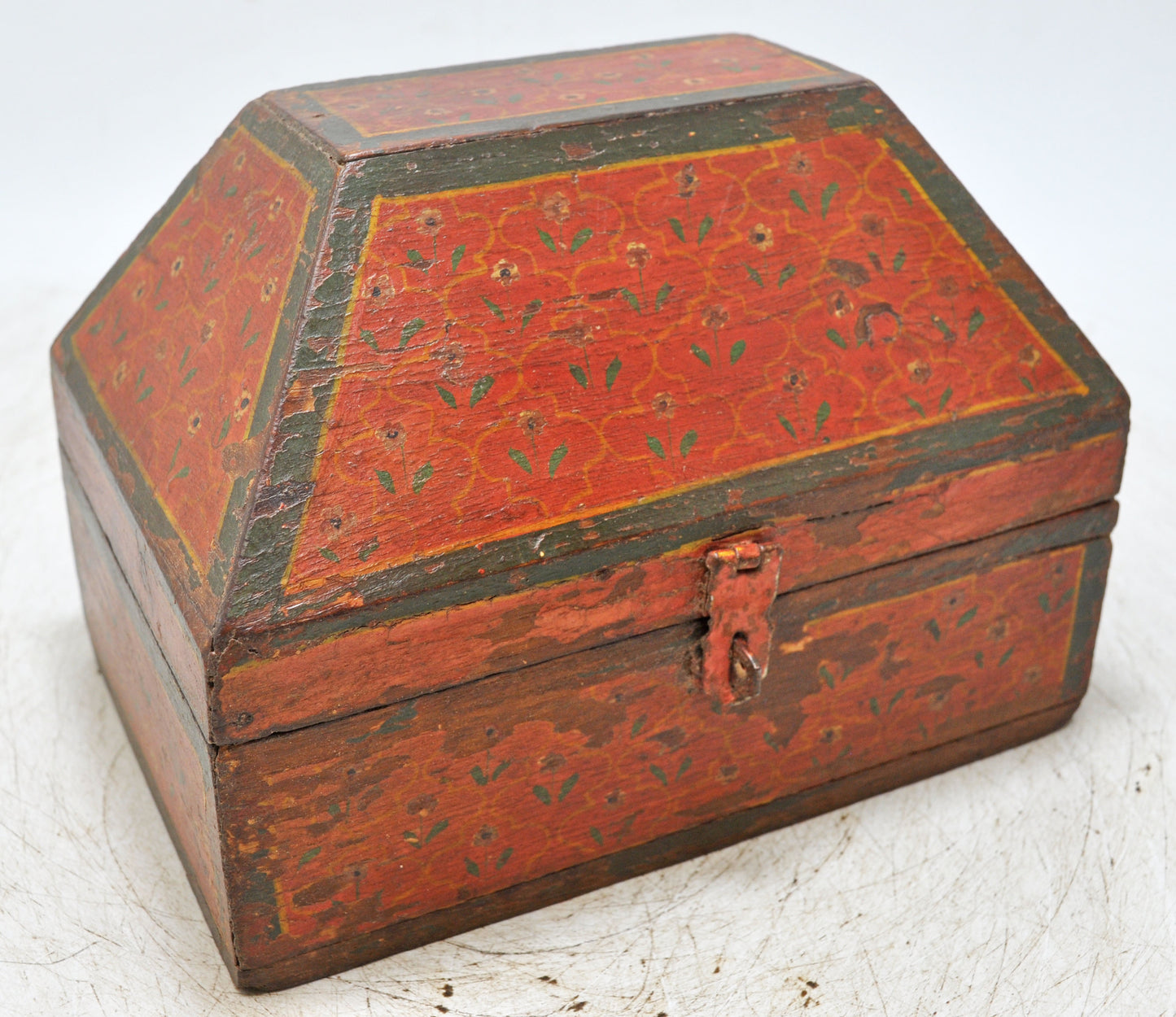 Vintage Wooden Dome Shaped Storage Box Original Old Hand Crafted Painted
